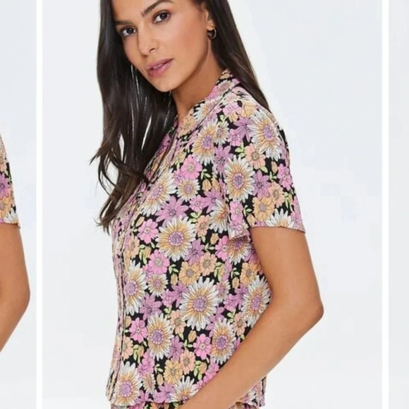 Pleated Floral Print Shirt size M - Picture 7 of 8